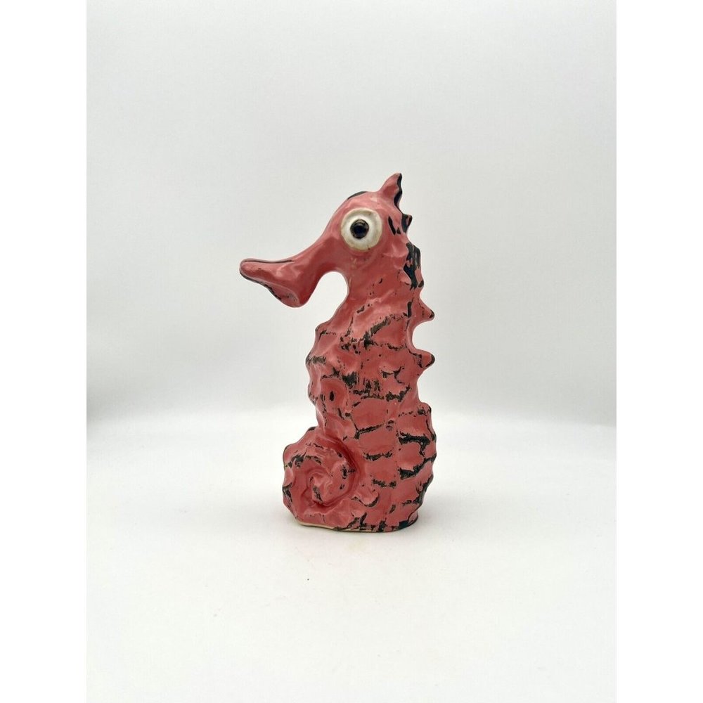 Art Studio Pottery Seahorse Figurine Handmade Hand Painted Derpy Quirky